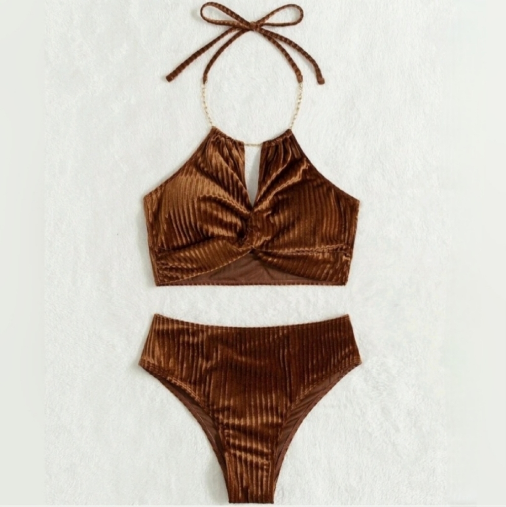 Women's velvet simple halter bikini swimsuit. Size XS.